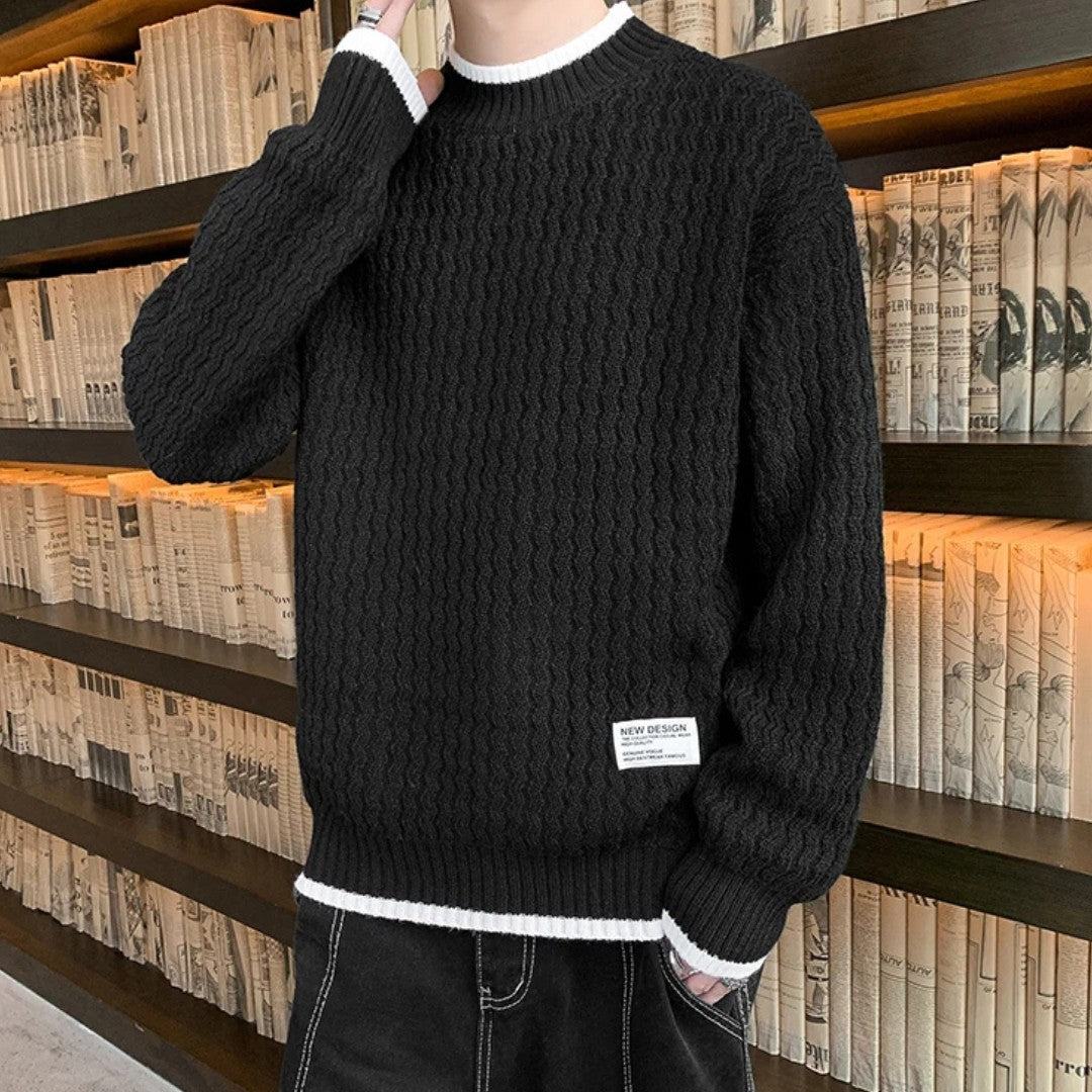 Merino Wool Pullover with Wave Texture