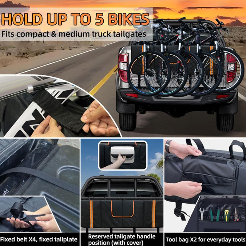 BowLift | Tailgate Bike Pad for 5 Mountain Bikes Waterproof Material Tailgate Cover 2 Tool Pockets