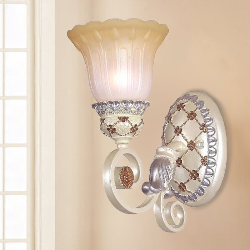 BowLift | French Country Blossom Wall Lamp 1/2-Light Opal Glass Wall Lighting Idea with Curved Arm in Gold