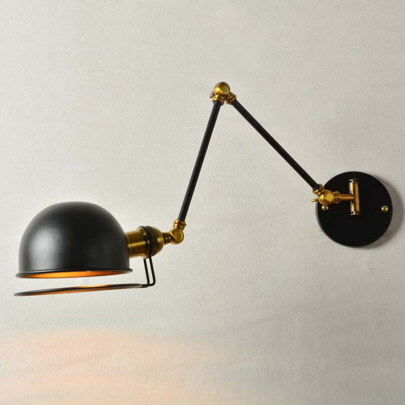 BowLift | Bowl Restaurant Adjustable Wall Lamp Vintage Metal Single Black Wall-Mounted Lamp with Wire Protection, 4"+4"/8"+8"/12"+6" Width