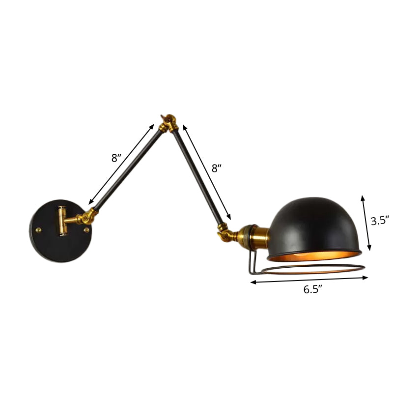 BowLift | Bowl Restaurant Adjustable Wall Lamp Vintage Metal Single Black Wall-Mounted Lamp with Wire Protection, 4"+4"/8"+8"/12"+6" Width