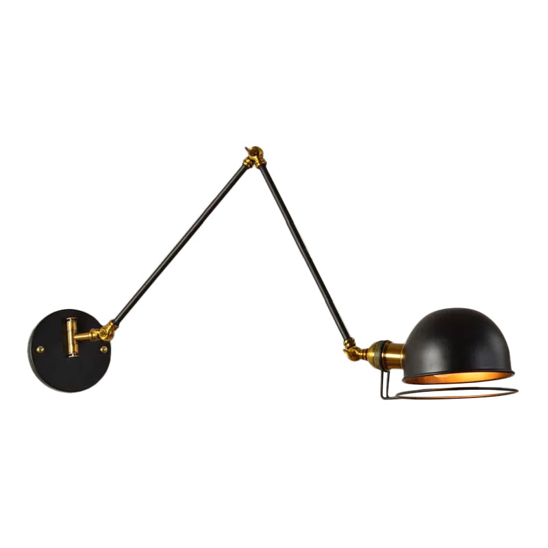 BowLift | Bowl Restaurant Adjustable Wall Lamp Vintage Metal Single Black Wall-Mounted Lamp with Wire Protection, 4"+4"/8"+8"/12"+6" Width