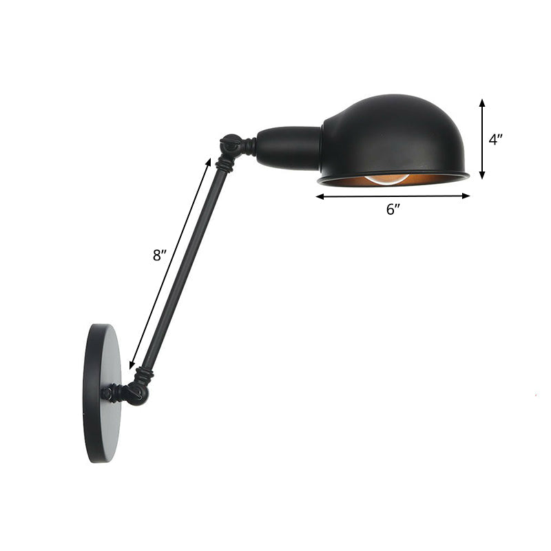 BowLift | Industrial Dome-Shaped Wall Lamp Kit Single Bulb Iron Wall Mount Lighting Fixture with Swing Arm in Black, 6"+6"/12"+6" W