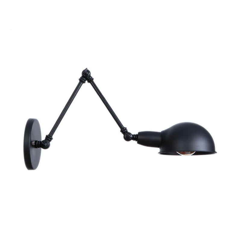 BowLift | Industrial Dome-Shaped Wall Lamp Kit Single Bulb Iron Wall Mount Lighting Fixture with Swing Arm in Black, 6"+6"/12"+6" W