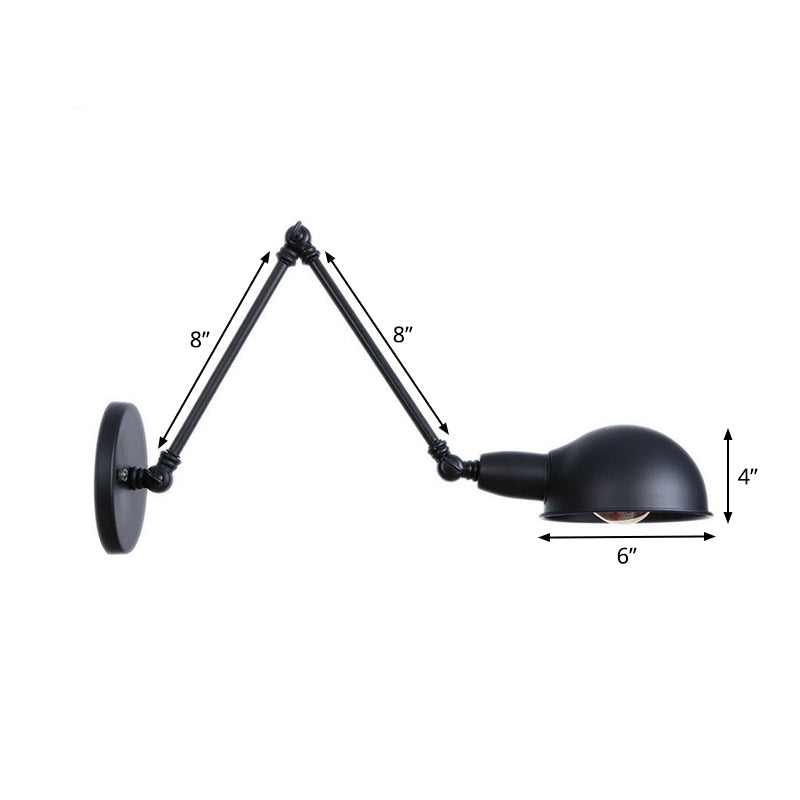 BowLift | Industrial Dome-Shaped Wall Lamp Kit Single Bulb Iron Wall Mount Lighting Fixture with Swing Arm in Black, 6"+6"/12"+6" W
