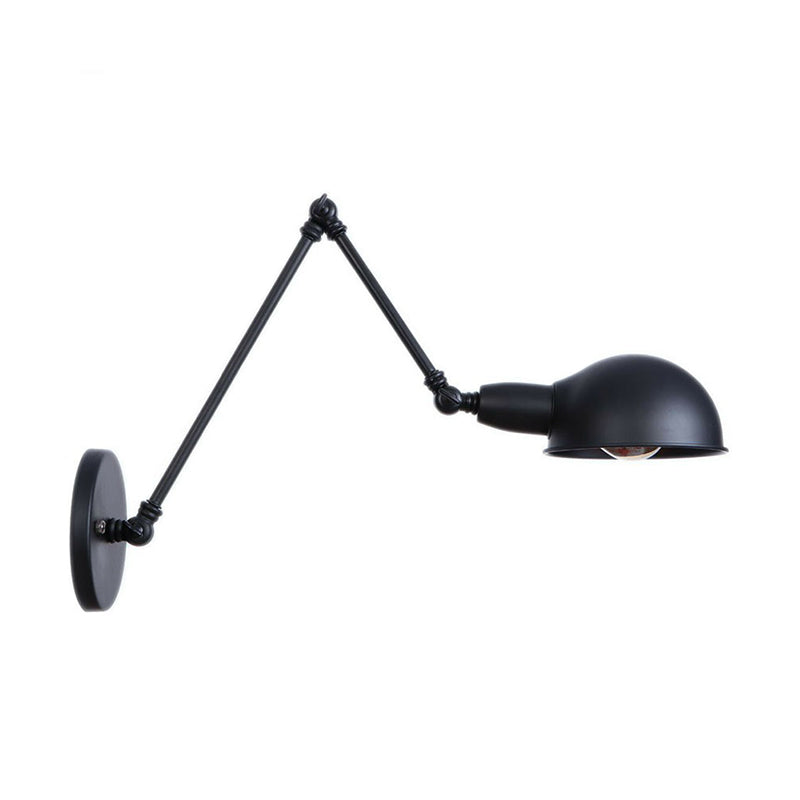 BowLift | Industrial Dome-Shaped Wall Lamp Kit Single Bulb Iron Wall Mount Lighting Fixture with Swing Arm in Black, 6"+6"/12"+6" W