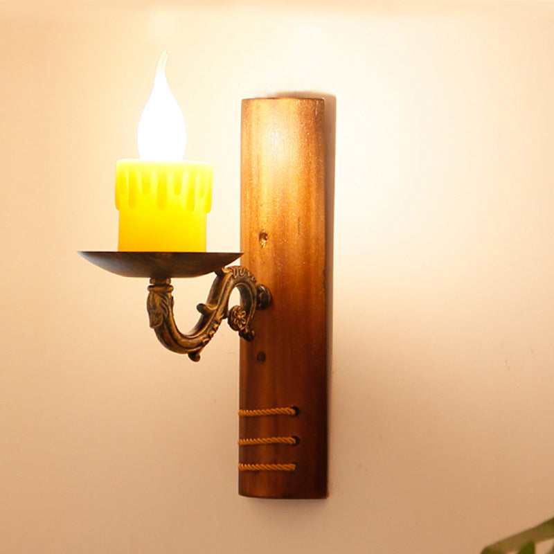 BowLift | Brown rectangular wall light Cottage Bamboo 1 bulb living room wall light with flameless candle