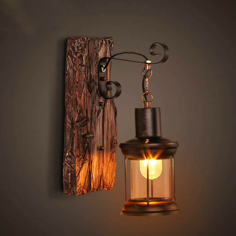 BowLift | Brown Lantern Wall Hanging Lamp Nautical Wood Single Bulb Bistro Wall Mounted Lighting Fixture