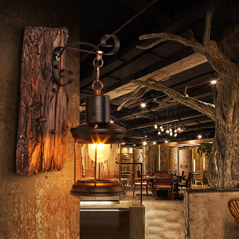 BowLift | Brown Lantern Wall Hanging Lamp Nautical Wood Single Bulb Bistro Wall Mounted Lighting Fixture