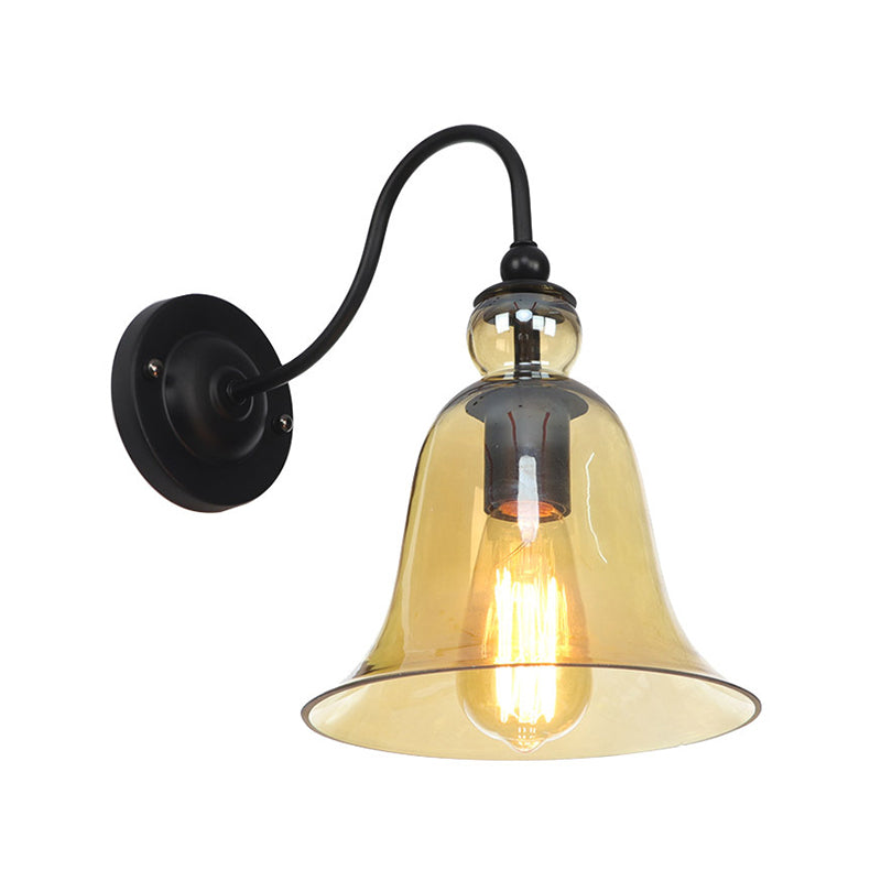 BowLift | Green/Clear/Amber Glass Carillon Wall Lamp Loft 1 Bulb Living Room Gooseneck Wall Mounted Lamp in Black