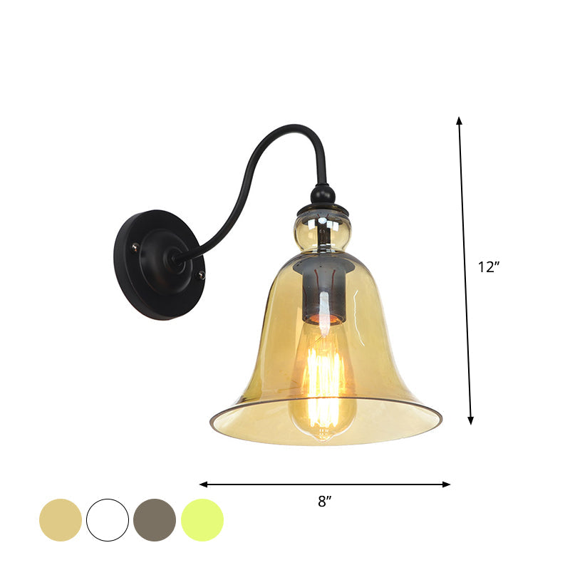 BowLift | Green/Clear/Amber Glass Carillon Wall Lamp Loft 1 Bulb Living Room Gooseneck Wall Mounted Lamp in Black