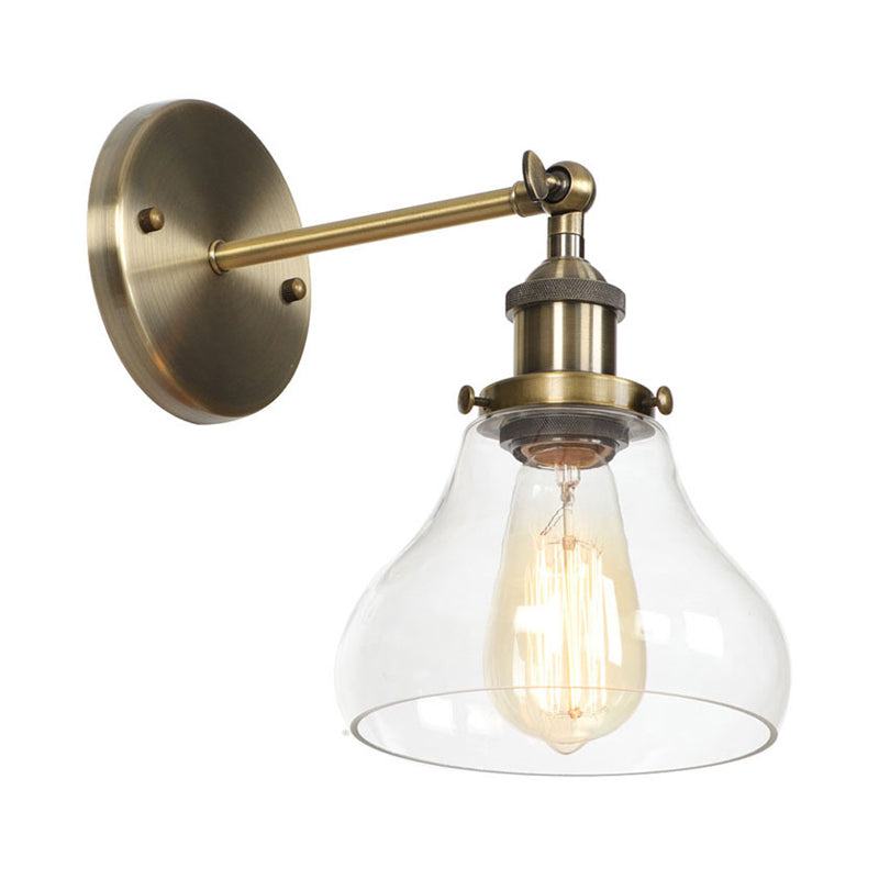 BowLift | Brass Cone/Bell Swing Shade Wall Lamp Industrial Clear Glass Single Dining Room Wall Mount Light