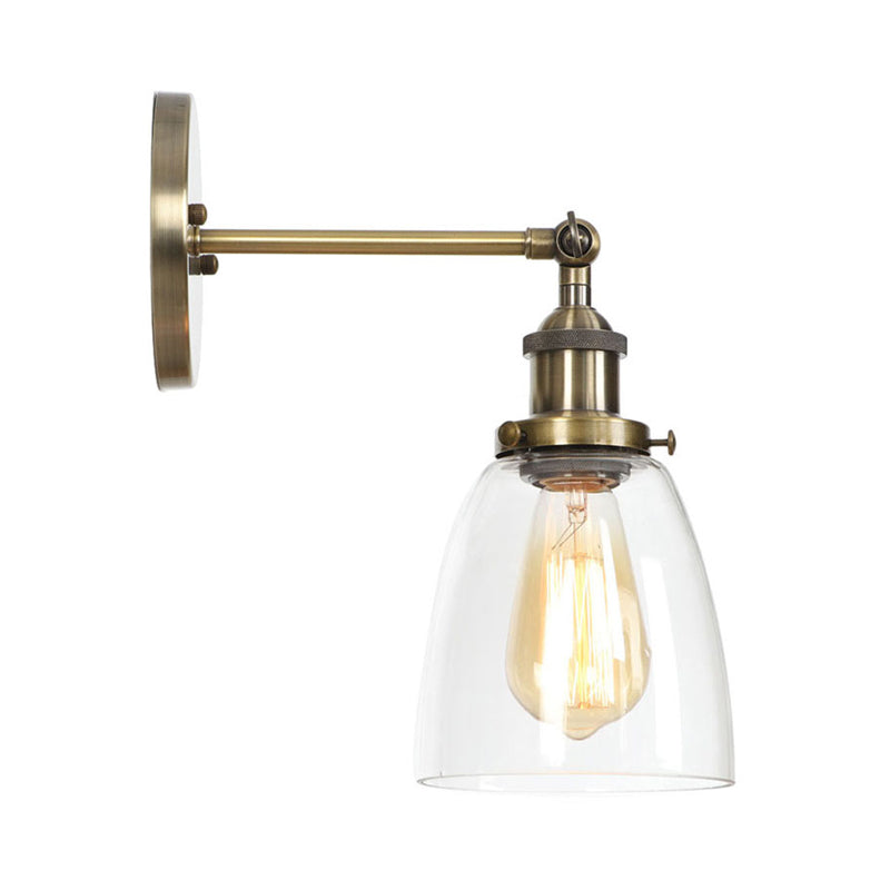 BowLift | Brass Cone/Bell Swing Shade Wall Lamp Industrial Clear Glass Single Dining Room Wall Mount Light