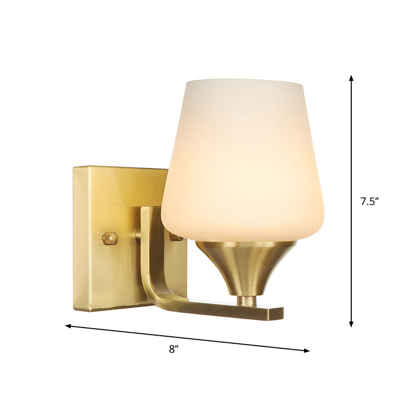 BowLift | Brass 1-Light Wall Lamp Fixture Antique Frosted White Glass Tulip Shade/Cylinder Wall Mount Light with Arm