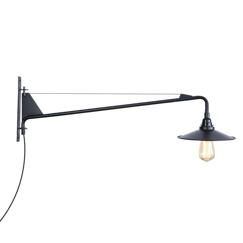 BowLift | Industrial Scalloped/Exposed Wall Lamp 1/2-Light Iron Plug-in Wall Mounted Lighting with Long Swing Arm in Black