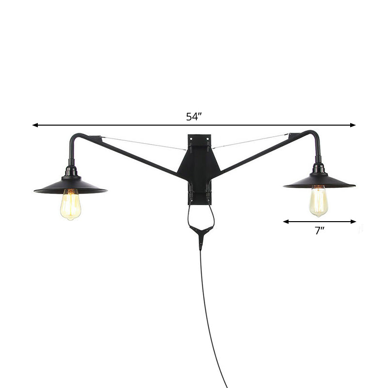 BowLift | Industrial Scalloped/Exposed Wall Lamp 1/2-Light Iron Plug-in Wall Mounted Lighting with Long Swing Arm in Black