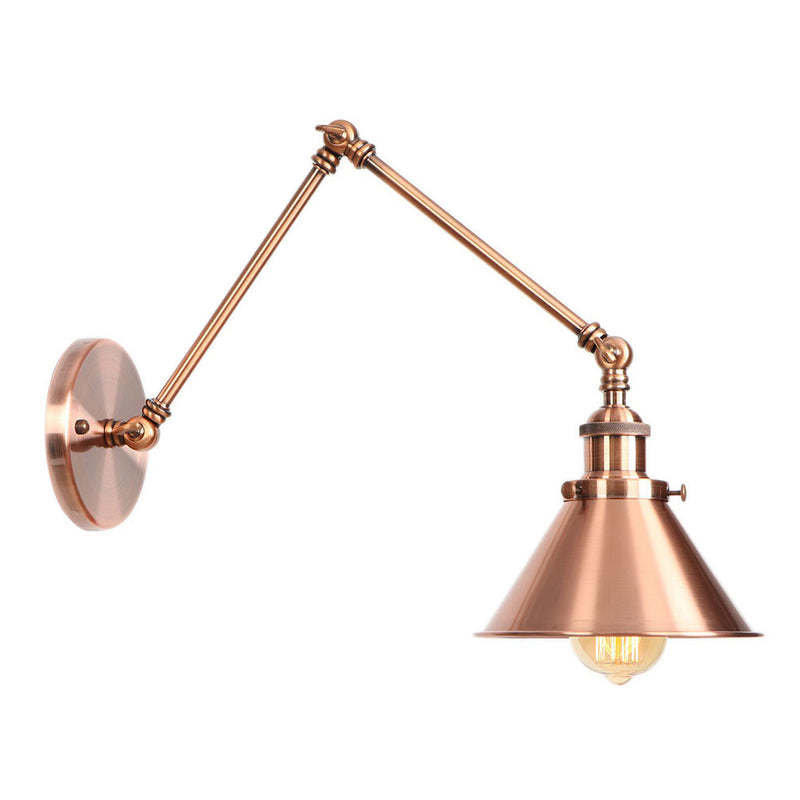 BowLift | 6"/8" L 2-joint swivel arm iron wall light industrial 1 bulb studio work wall lamp with cone shade in bronze/copper