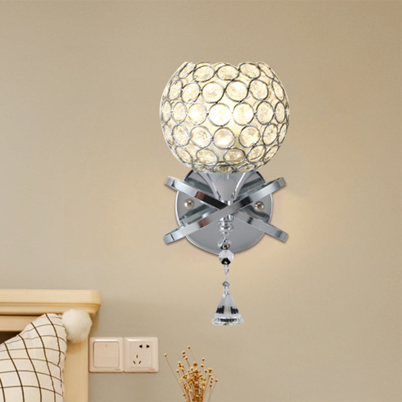 BowLift | Cross arm globe neck metal umbrella wall lamp crystal wall lamp in gold with hanging crystal ball