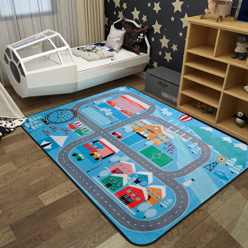 BowLift | Cartoon Railway Area Rug Multicolored polypropylene rug pet-friendly non-slip rug for children