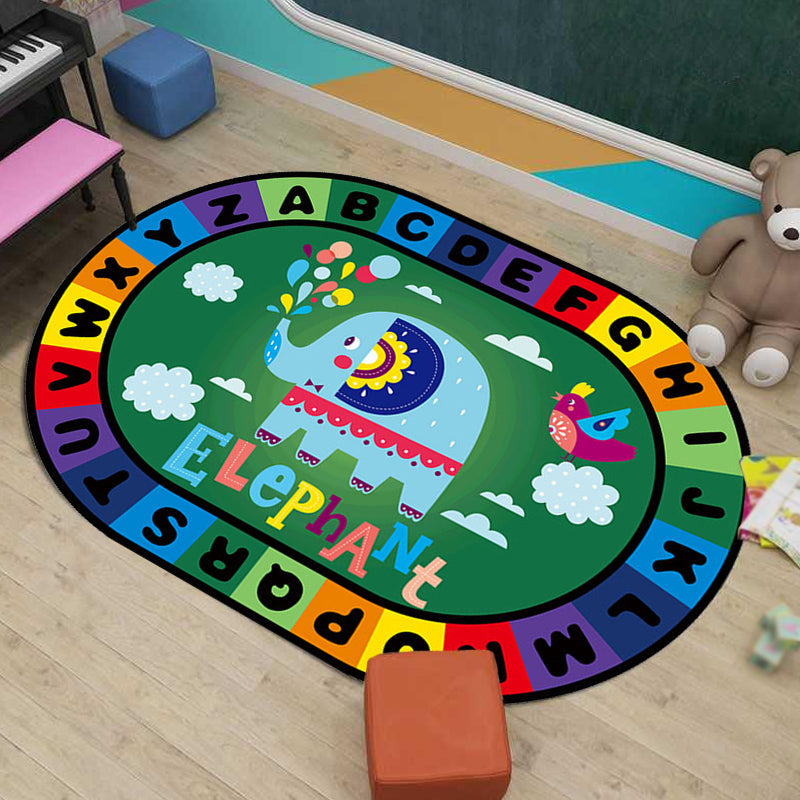 BowLift | Stylish Letters and Animals Carpet Multi-Colored Cartoon Carpet Synthetic Non-Slip Educational Carpet