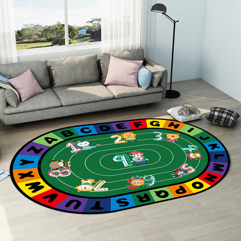 BowLift | Stylish Letters and Animals Carpet Multi-Colored Cartoon Carpet Synthetic Non-Slip Educational Carpet