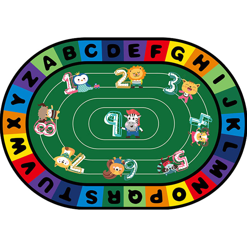 BowLift | Stylish Letters and Animals Carpet Multi-Colored Cartoon Carpet Synthetic Non-Slip Educational Carpet