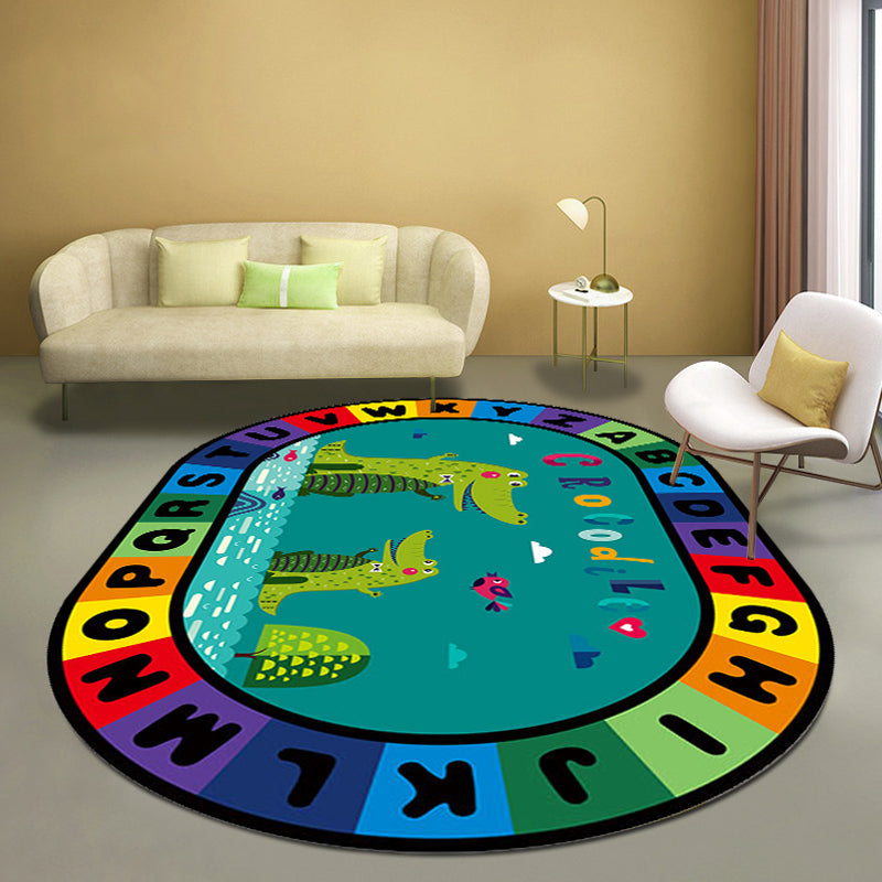 BowLift | Stylish Letters and Animals Carpet Multi-Colored Cartoon Carpet Synthetic Non-Slip Educational Carpet