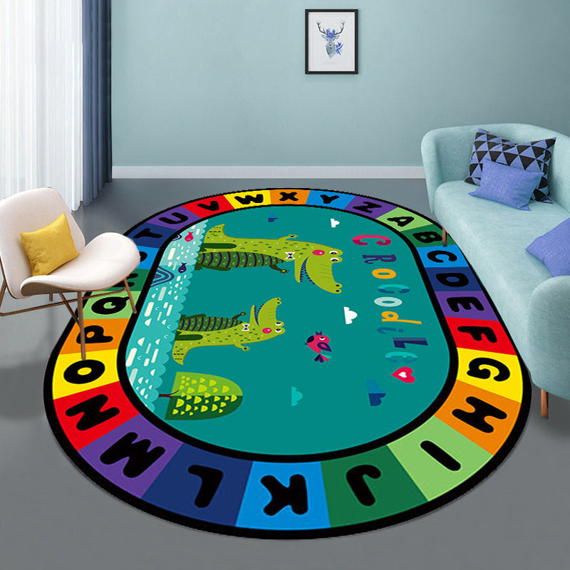 BowLift | Stylish Letters and Animals Carpet Multi-Colored Cartoon Carpet Synthetic Non-Slip Educational Carpet