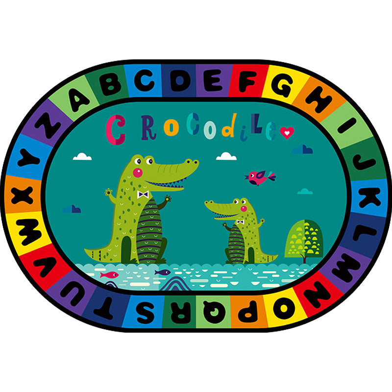 BowLift | Stylish Letters and Animals Carpet Multi-Colored Cartoon Carpet Synthetic Non-Slip Educational Carpet