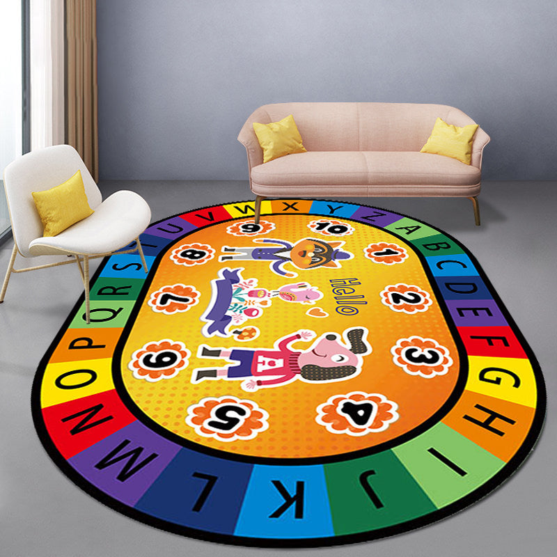 BowLift | Stylish Letters and Animals Carpet Multi-Colored Cartoon Carpet Synthetic Non-Slip Educational Carpet