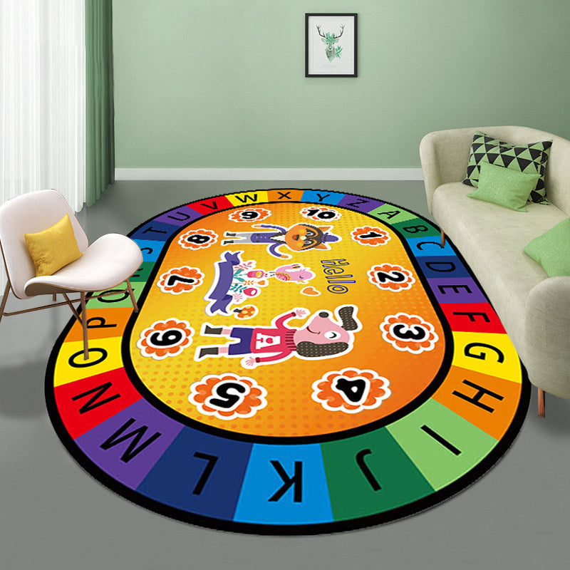 BowLift | Stylish Letters and Animals Carpet Multi-Colored Cartoon Carpet Synthetic Non-Slip Educational Carpet