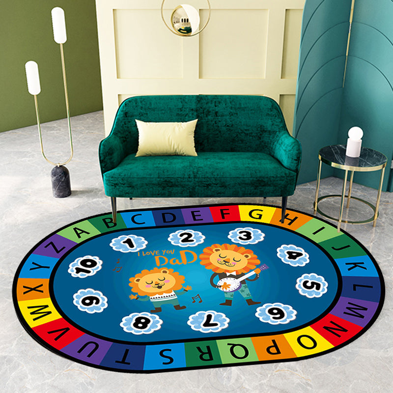 BowLift | Stylish Letters and Animals Carpet Multi-Colored Cartoon Carpet Synthetic Non-Slip Educational Carpet
