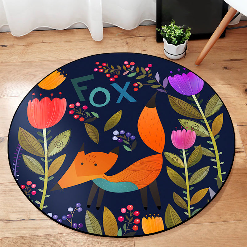 BowLift | Cartoon Baby Room Rug Multicolored Animal in the Forest Rug Polypropylene Stain Resistant Rug