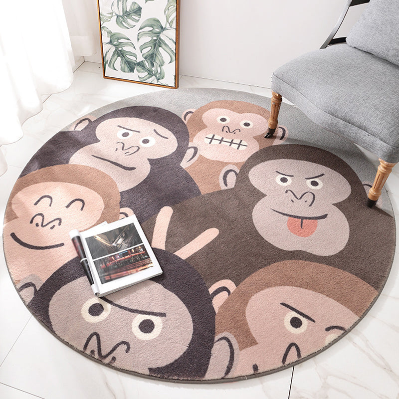 BowLift | Brown Cartoon Style Rug Synthetic Orangutans Making Faces Rug Non-Slip Back Rug for the Children's Room