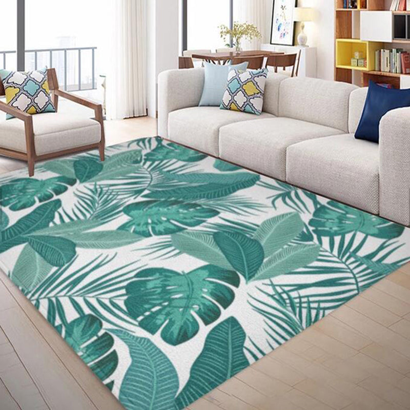 BowLift | Tropical Leaf Pattern Carpet Green Polyester Carpet Machine Washable Non-slip Back Interior Carpet for the Living Room