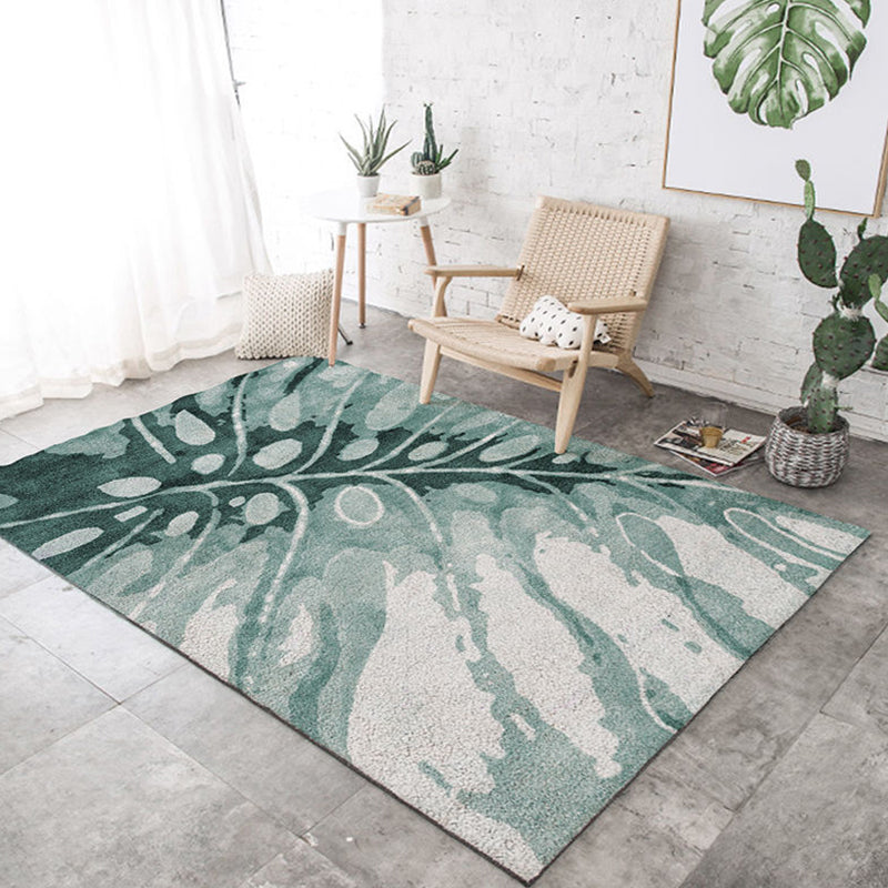 BowLift | Tropical Leaf Pattern Carpet Green Polyester Carpet Machine Washable Non-slip Back Interior Carpet for the Living Room