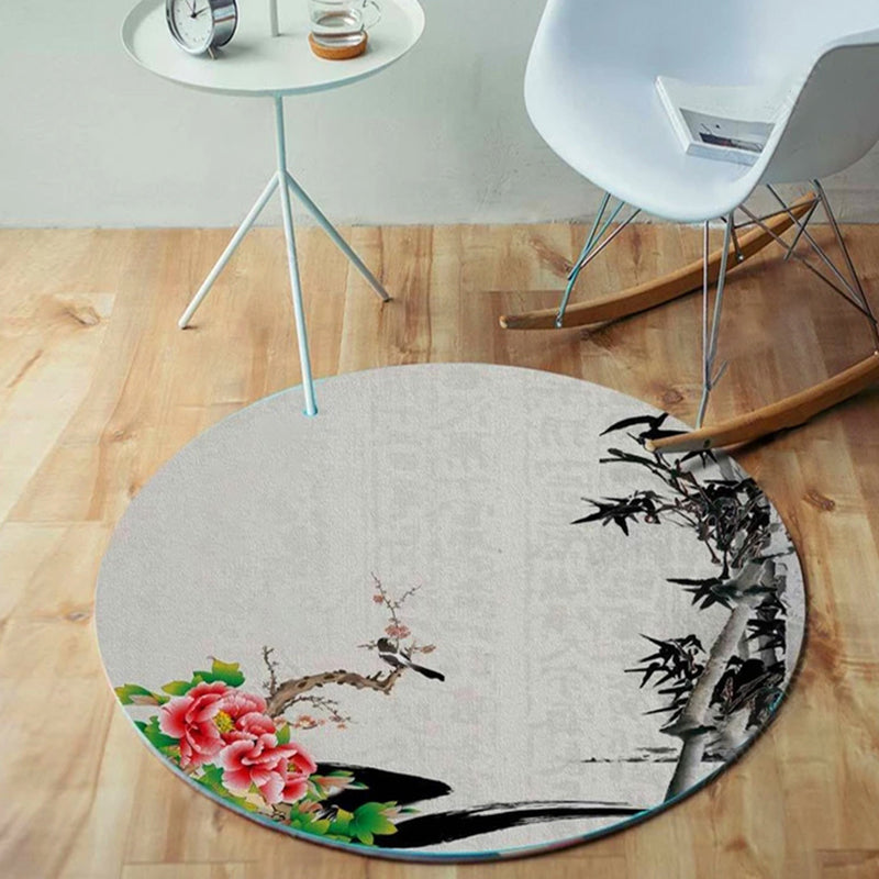 BowLift | Unique bird pattern rug with branch Multicolored Oriental rug Polyester Machine washable Non-slip rug for balcony
