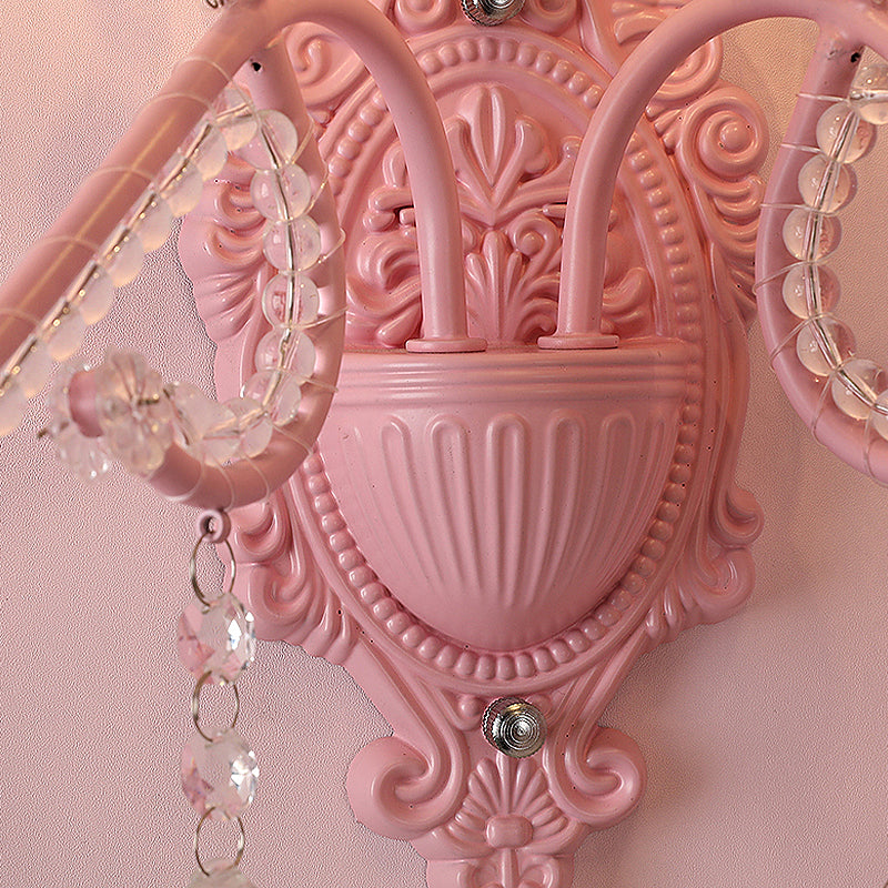 BowLift | Metallic Scroll Arm Wall Lamp Modernistic 1/2 Lights Wall Light with Crystal Berry Deco in Pink