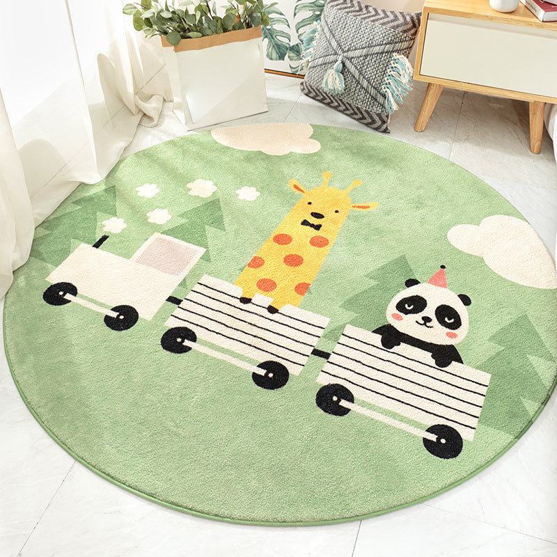 BowLift | Cute Kids Rug in Orange and Green Animal Cat Panda Train Pattern Rug Polyester Washable Rug for Children's Room
