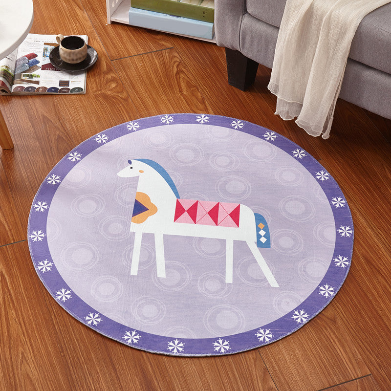 BowLift | Children's room rug in pink and purple animal horse bear print rug polyester stain-resistant rug