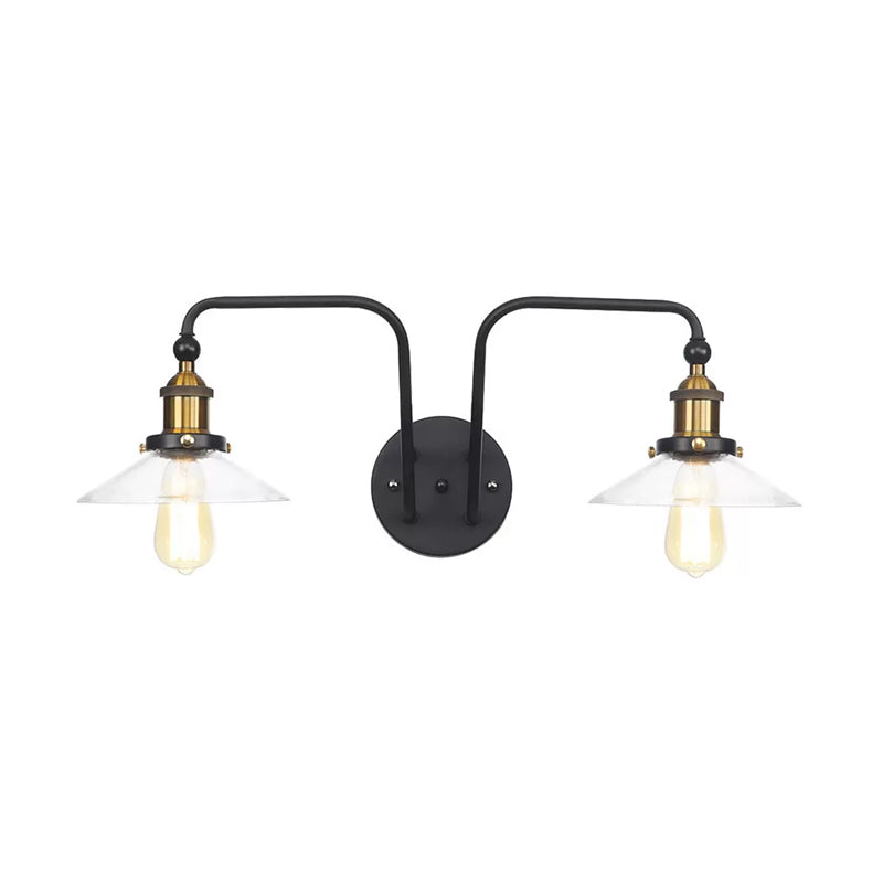 BowLift | Industrial conical/wavy/fanned wall lamp glass and metal black 2-bulb wall mounted lamp for indoor use
