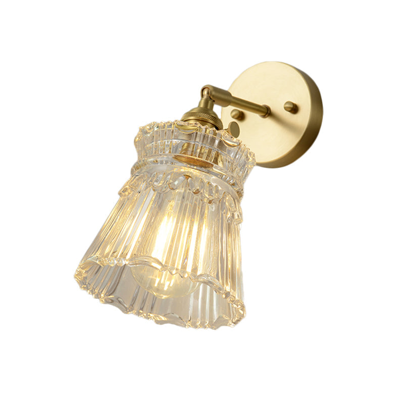 BowLift | Cone rotating wall lamp kit Postmodern clear glass ribbed/grid 1 light gold wall light