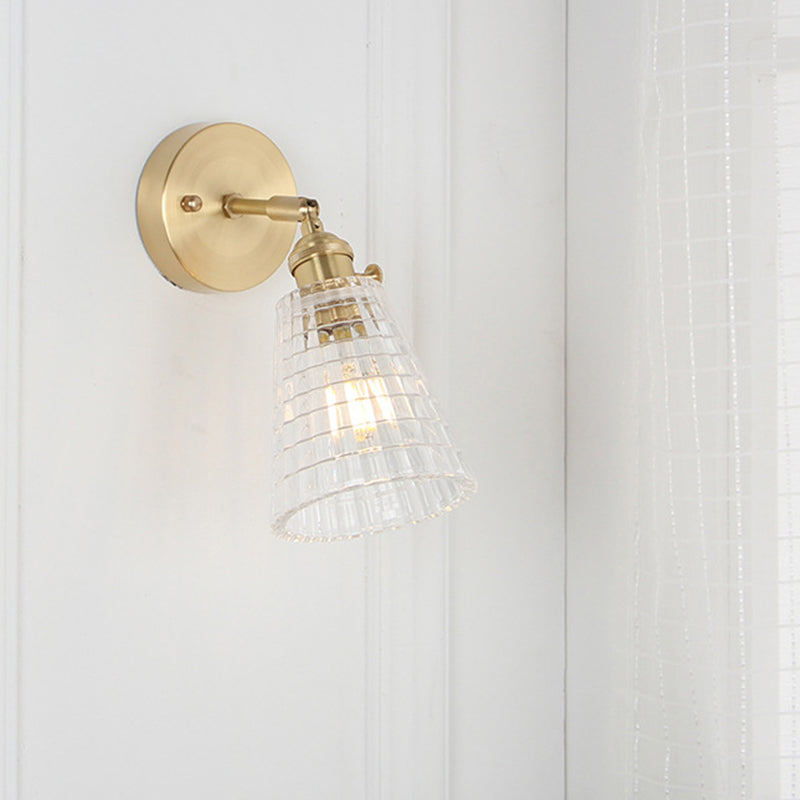 BowLift | Cone rotating wall lamp kit Postmodern clear glass ribbed/grid 1 light gold wall light
