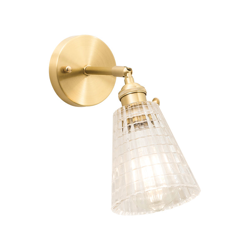 BowLift | Cone rotating wall lamp kit Postmodern clear glass ribbed/grid 1 light gold wall light