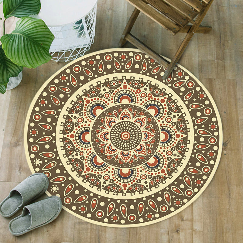 BowLift | Blue and Brown Moroccan Carpet Flannel Floral Pattern Carpet Washable Non-Slip Back Carpet for Living Room