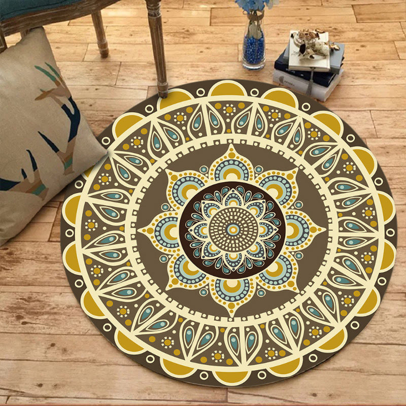BowLift | Unique floral patterned rug Green and Red Mediterranean rug Flannel Non-slip backing Washable rug for the living room