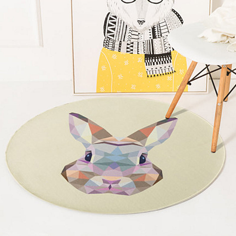 BowLift | Children's Room Rug in Orange and Ivory Animal Rabbit Lion Fox Print Rug Polyester Non-Slip Area Rug