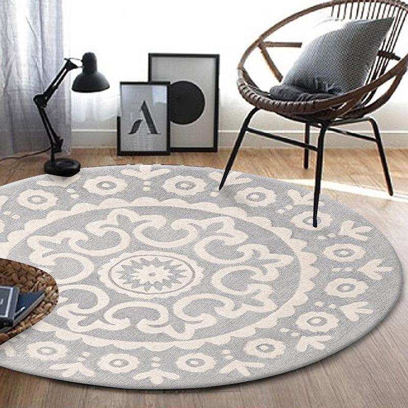 BowLift | Unique Floral Pattern Rug Gray Bohemian Rug Polyester pet-friendly non-slip backing washable rug for the living room