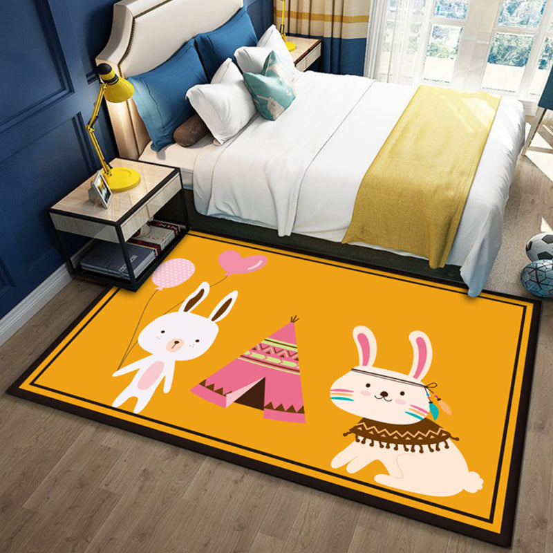 BowLift | Beautiful multicolored children's carpet polyester animal pattern rug washable pet-friendly non-slip rug for the children's room