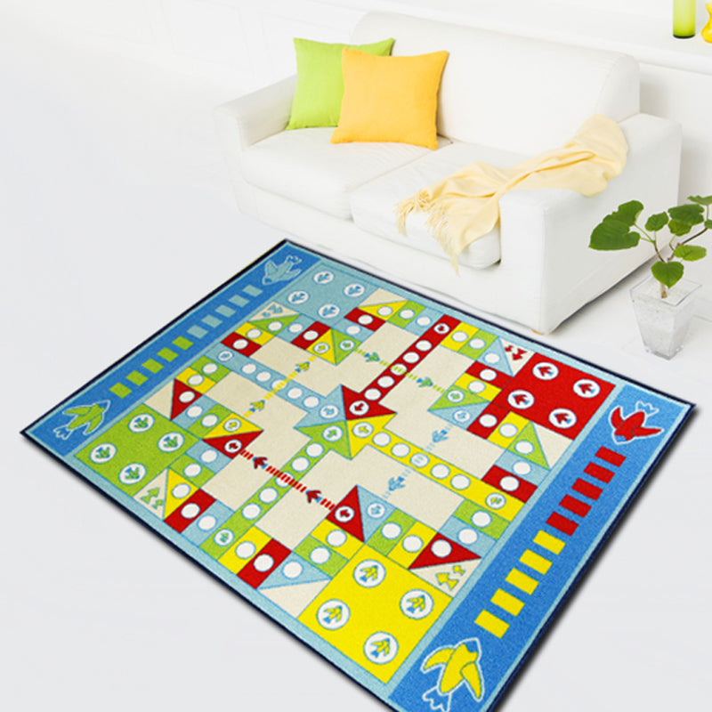 BowLift | Blue Children's Room Carpet Kids Chessboard Pattern Carpet Polyester Washable Non-Slip Backing Pet-Friendly Carpet